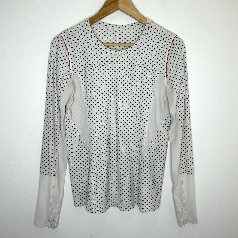 Lululemon Runbeam Long Sleeve Top Mod Dot Printed Black White Run Swim Womens 10
